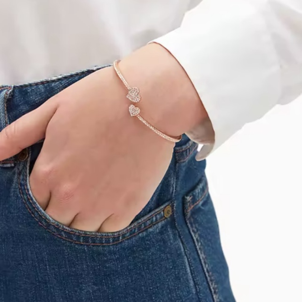 NWT! Kate Spade Yours Truly Pave Open Heart Hinge Cuff Bracelet - Picture 3 of 10